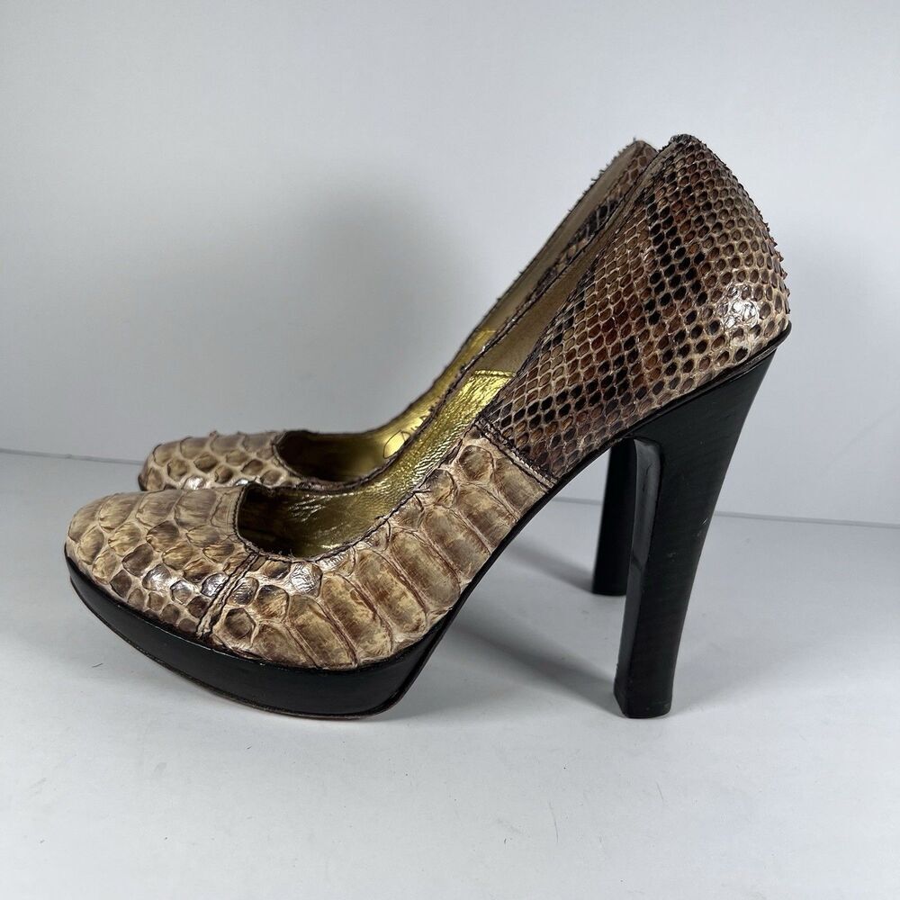Gianni Bravo Genuine Python Snakeskin Platform Pumps Chunky Heel Size EU 35 - Picture 3 of 7